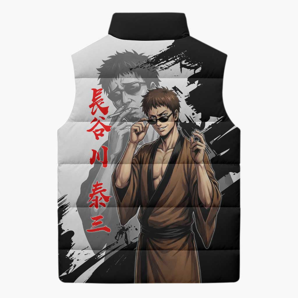 Taizo Hasegawa Sleeveless Puffer Jacket Grunge Edo Comedy Ink Style
