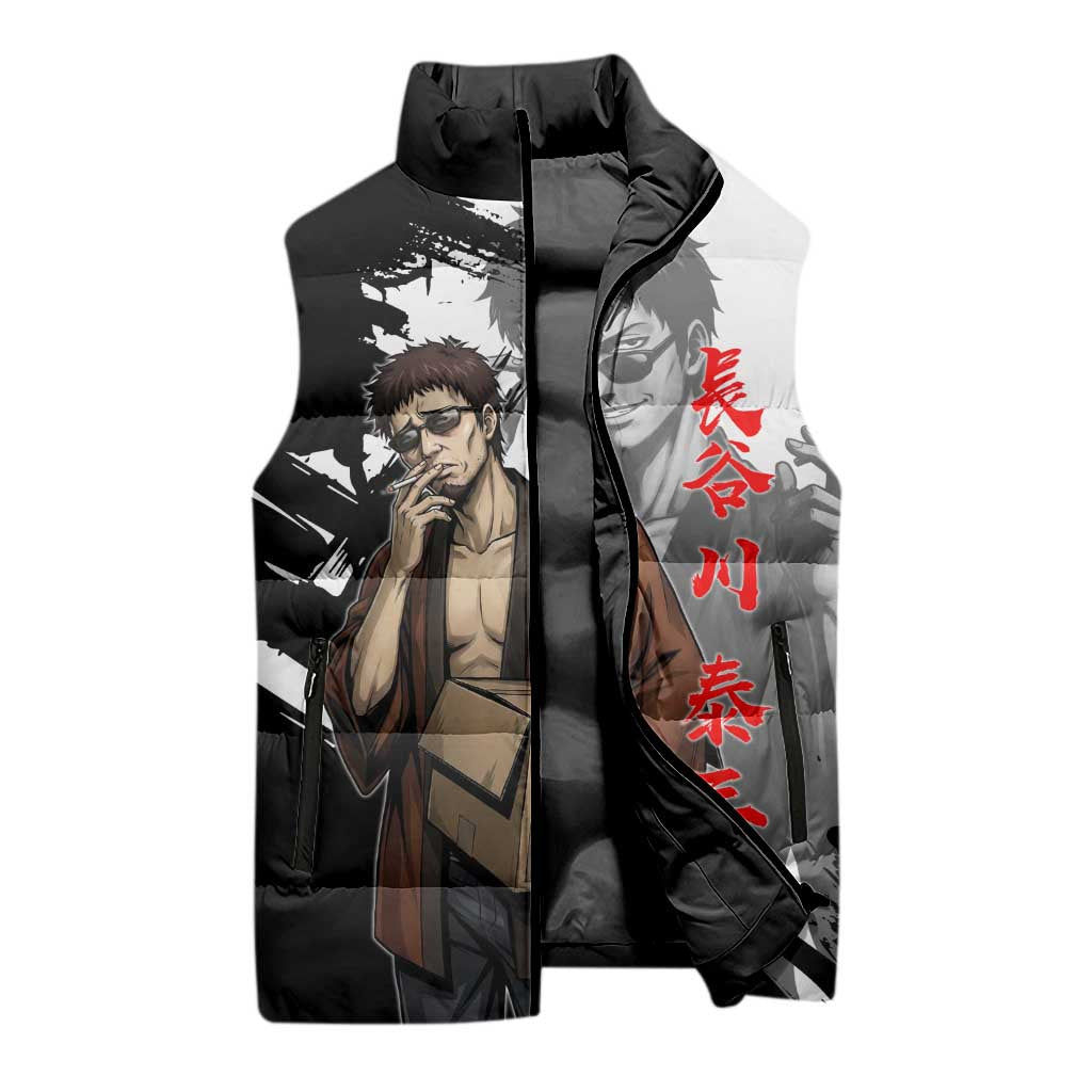 Taizo Hasegawa Sleeveless Puffer Jacket Grunge Edo Comedy Ink Style