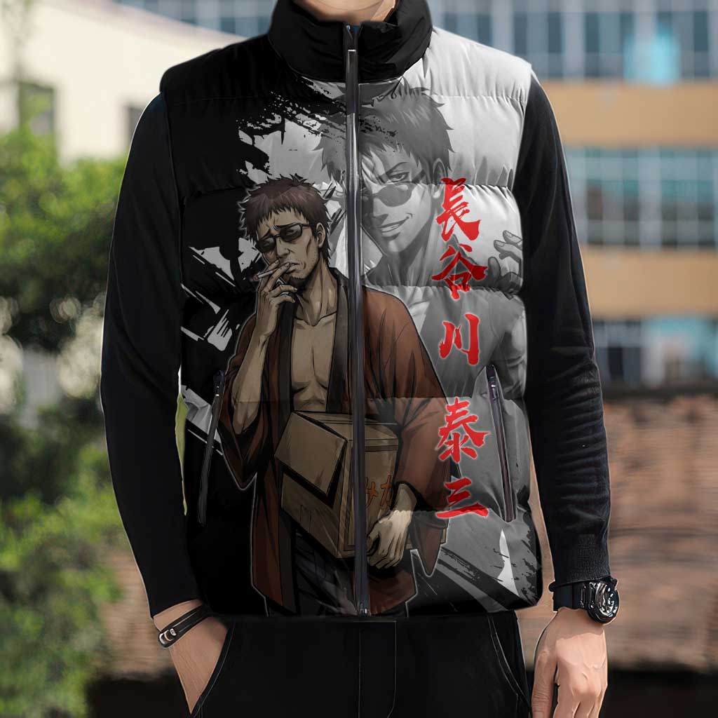Taizo Hasegawa Sleeveless Puffer Jacket Grunge Edo Comedy Ink Style