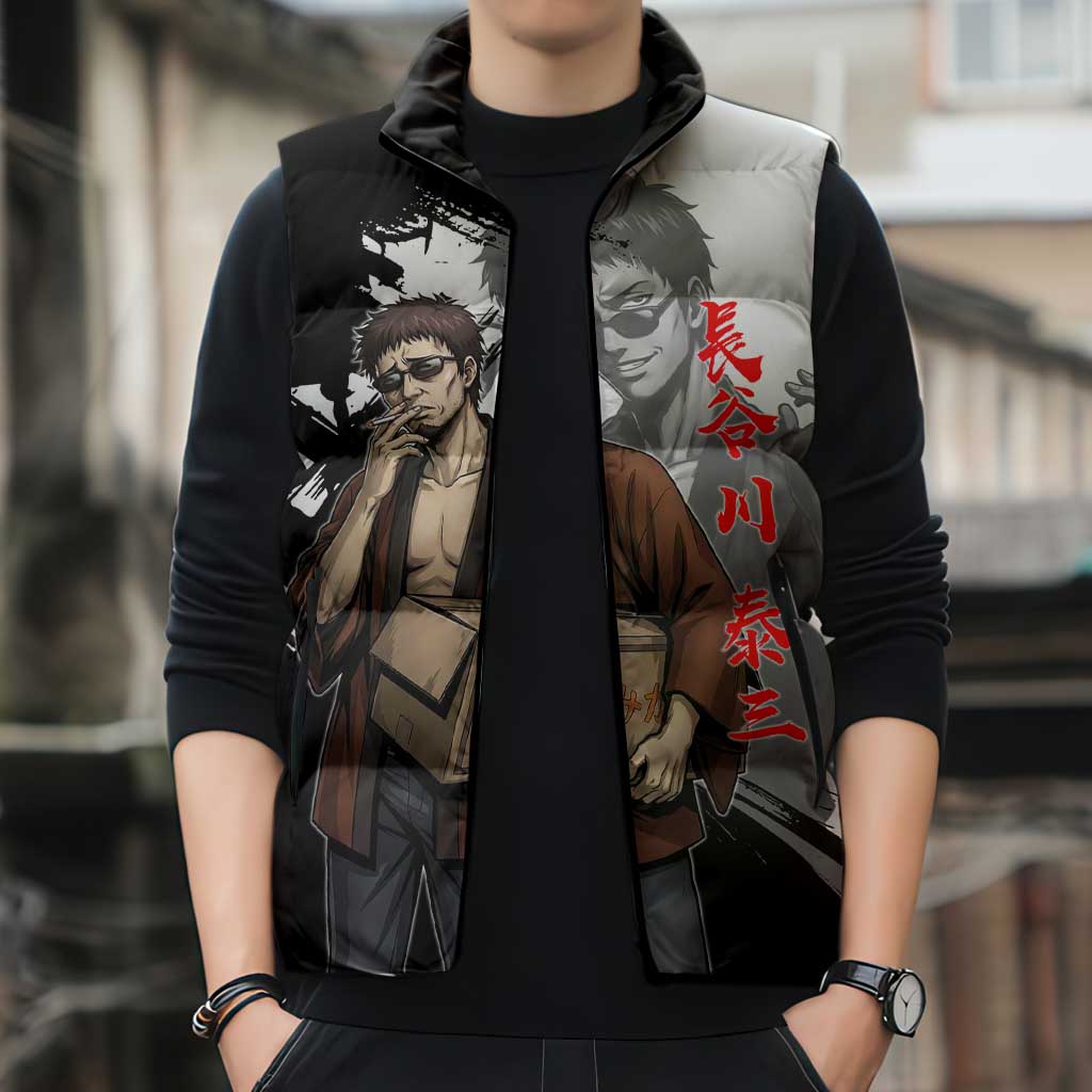 Taizo Hasegawa Sleeveless Puffer Jacket Grunge Edo Comedy Ink Style