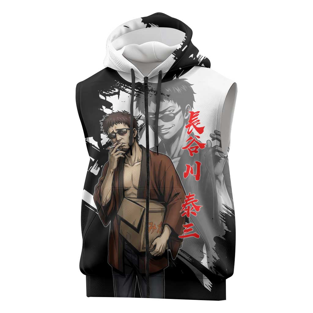 Taizo Hasegawa Sleeveless Zip Hoodie Grunge Edo Comedy Ink Style