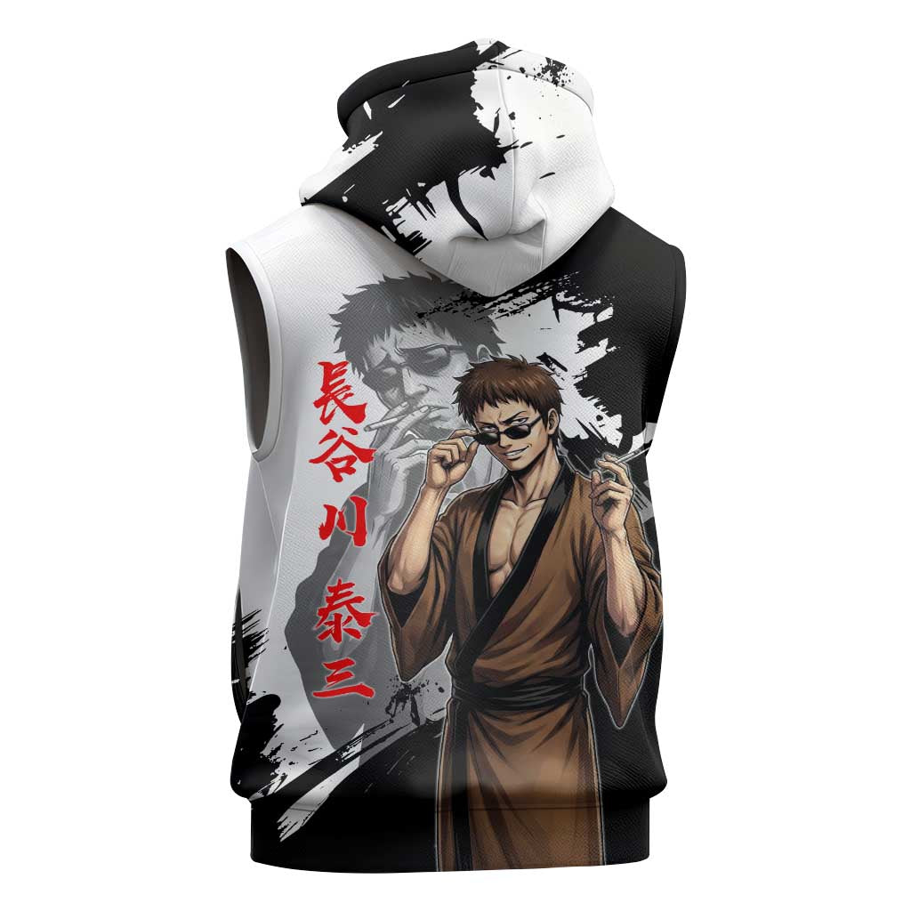 Taizo Hasegawa Sleeveless Zip Hoodie Grunge Edo Comedy Ink Style
