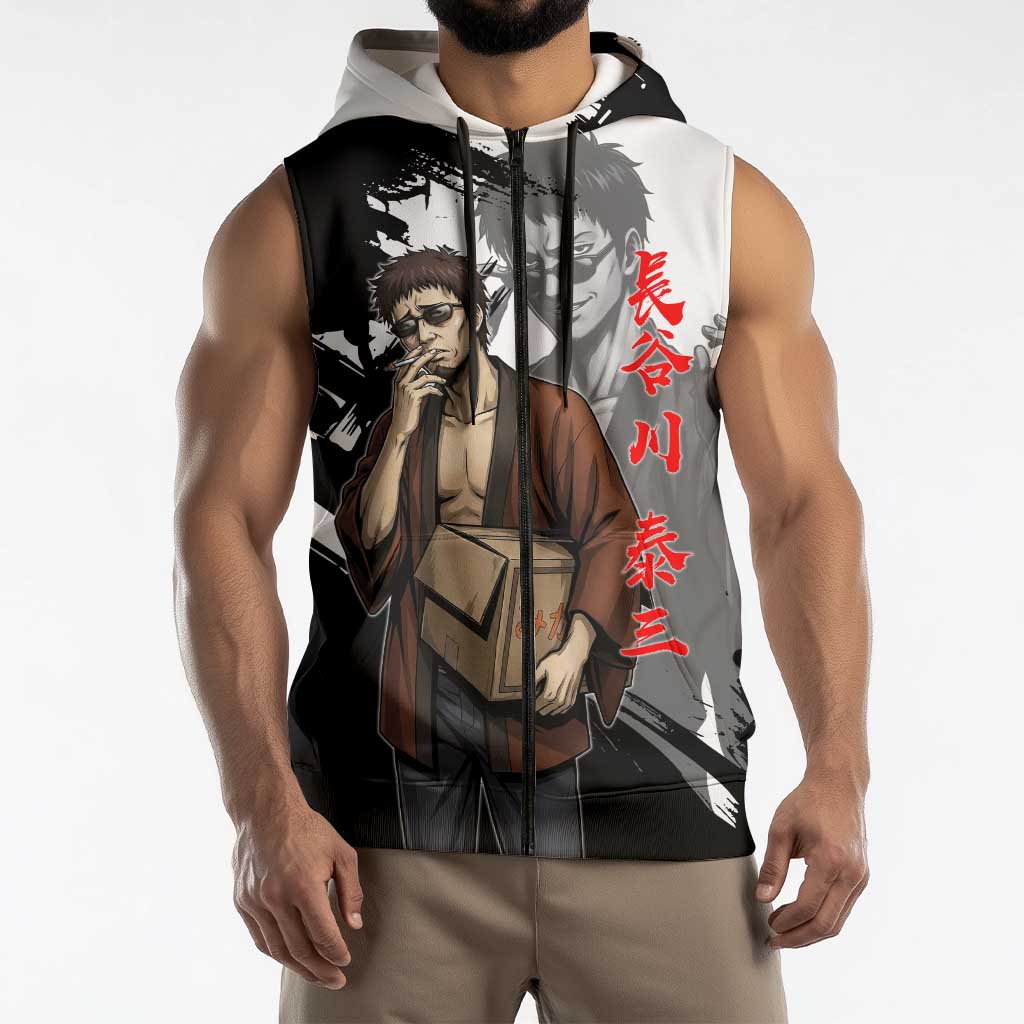 Taizo Hasegawa Sleeveless Zip Hoodie Grunge Edo Comedy Ink Style