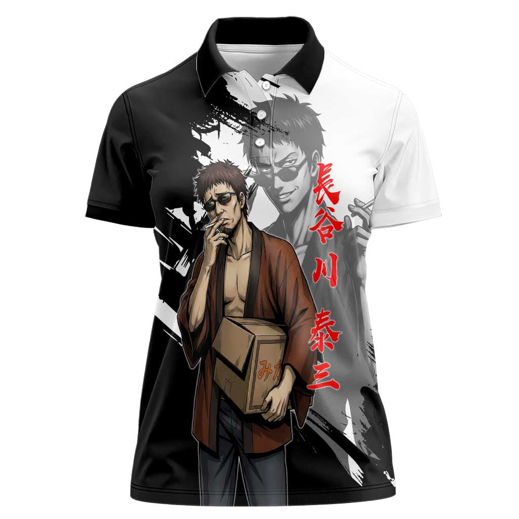 Taizo Hasegawa Women Polo Shirt Grunge Edo Comedy Ink Style