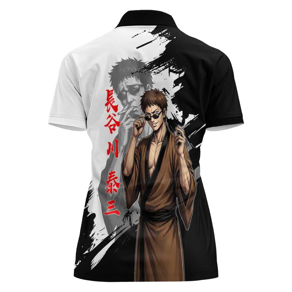 Taizo Hasegawa Women Polo Shirt Grunge Edo Comedy Ink Style