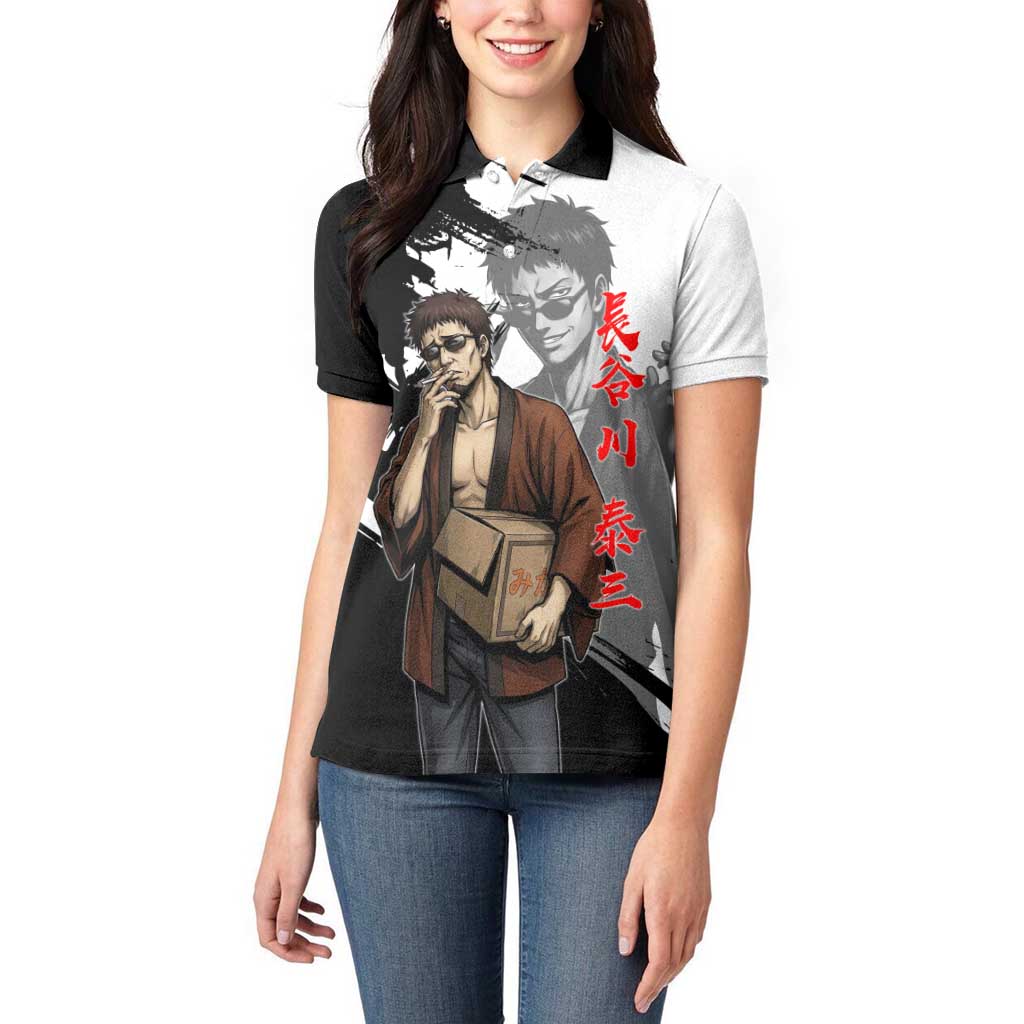 Taizo Hasegawa Women Polo Shirt Grunge Edo Comedy Ink Style