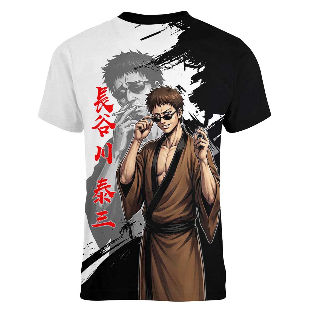 Taizo Hasegawa Women V-Neck T-Shirt Grunge Edo Comedy Ink Style