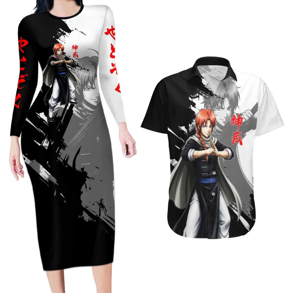 Kamui Couples Matching Long Sleeve Bodycon Dress and Hawaiian Shirt Rogue Warrior Ink Clash Style
