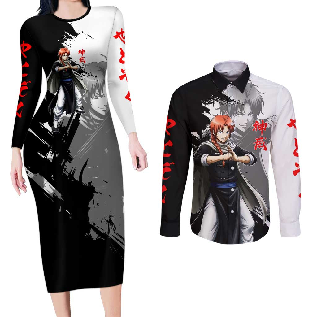 Kamui Couples Matching Long Sleeve Bodycon Dress and Long Sleeve Button Shirt Rogue Warrior Ink Clash Style