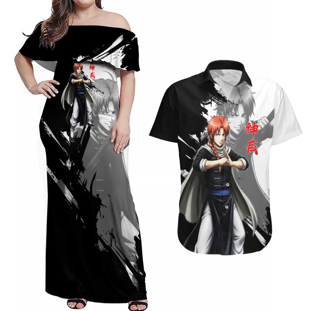 Kamui Couples Matching Off Shoulder Maxi Dress and Hawaiian Shirt Rogue Warrior Ink Clash Style