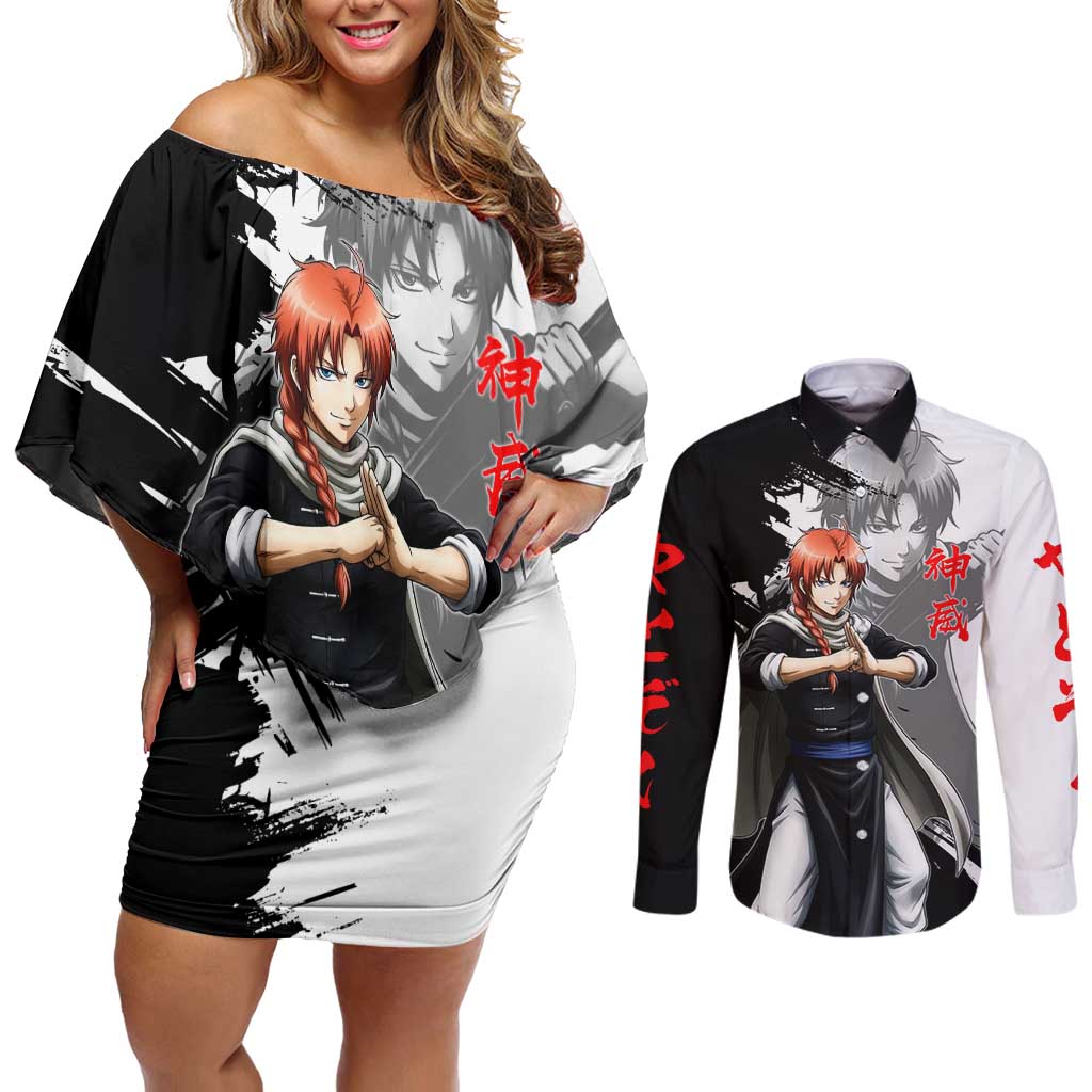 Kamui Couples Matching Off Shoulder Short Dress and Long Sleeve Button Shirt Rogue Warrior Ink Clash Style