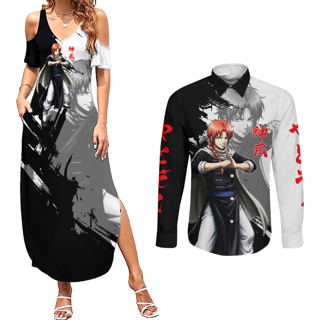 Kamui Couples Matching Summer Maxi Dress and Long Sleeve Button Shirt Rogue Warrior Ink Clash Style