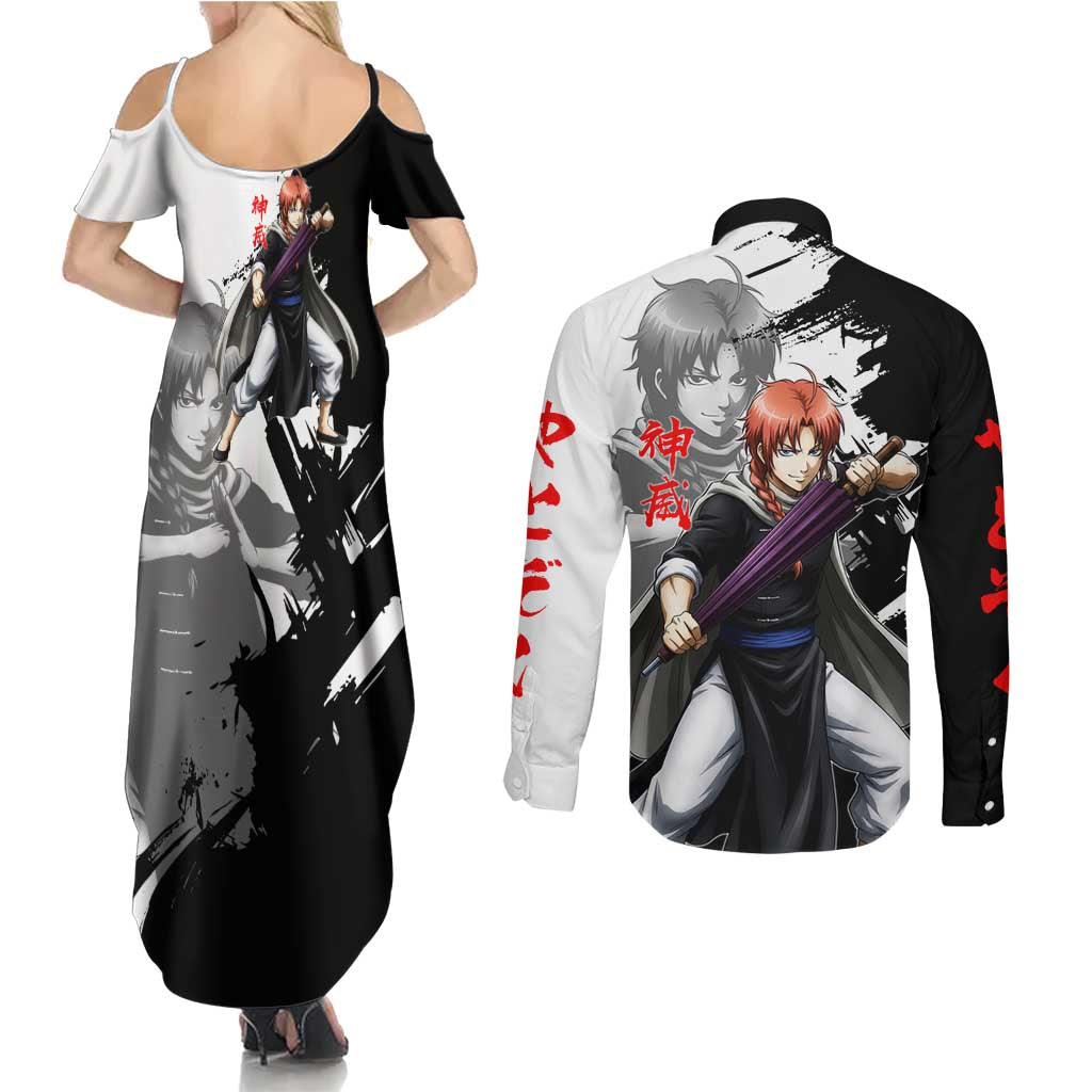 Kamui Couples Matching Summer Maxi Dress and Long Sleeve Button Shirt Rogue Warrior Ink Clash Style