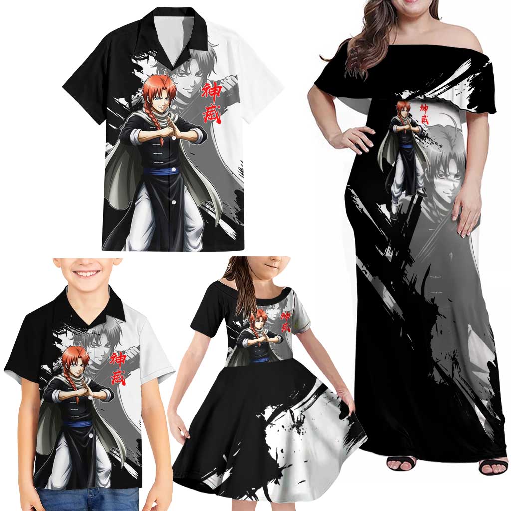 Kamui Family Matching Off Shoulder Maxi Dress and Hawaiian Shirt Rogue Warrior Ink Clash Style