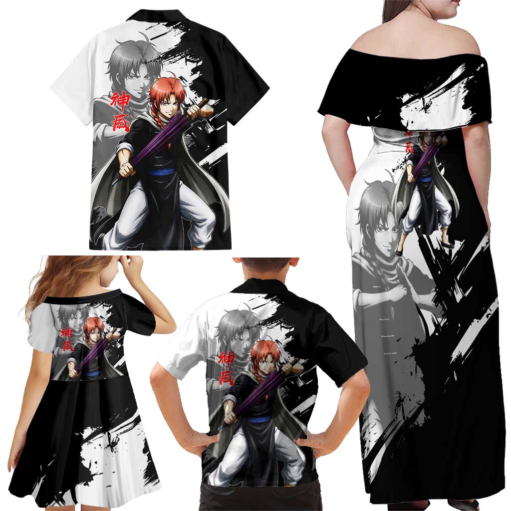 Kamui Family Matching Off Shoulder Maxi Dress and Hawaiian Shirt Rogue Warrior Ink Clash Style