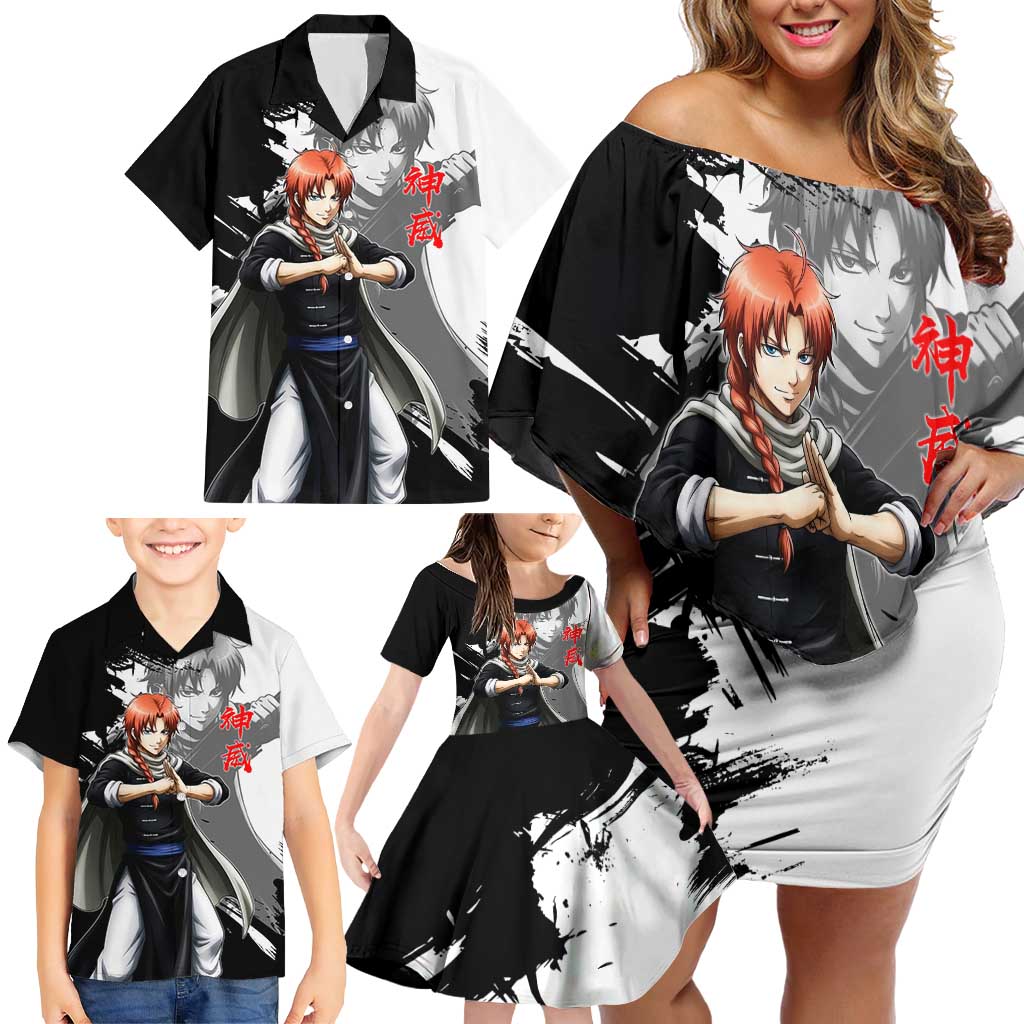 Kamui Family Matching Off Shoulder Short Dress and Hawaiian Shirt Rogue Warrior Ink Clash Style
