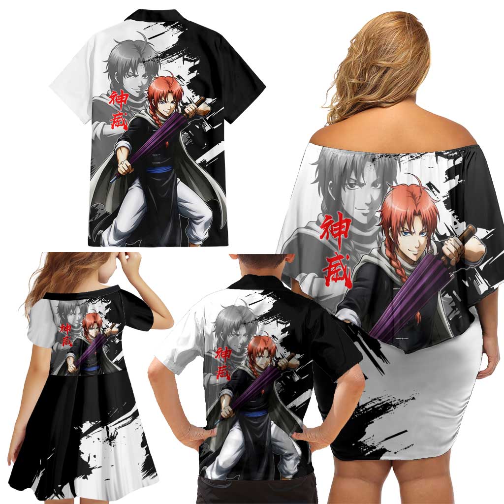 Kamui Family Matching Off Shoulder Short Dress and Hawaiian Shirt Rogue Warrior Ink Clash Style