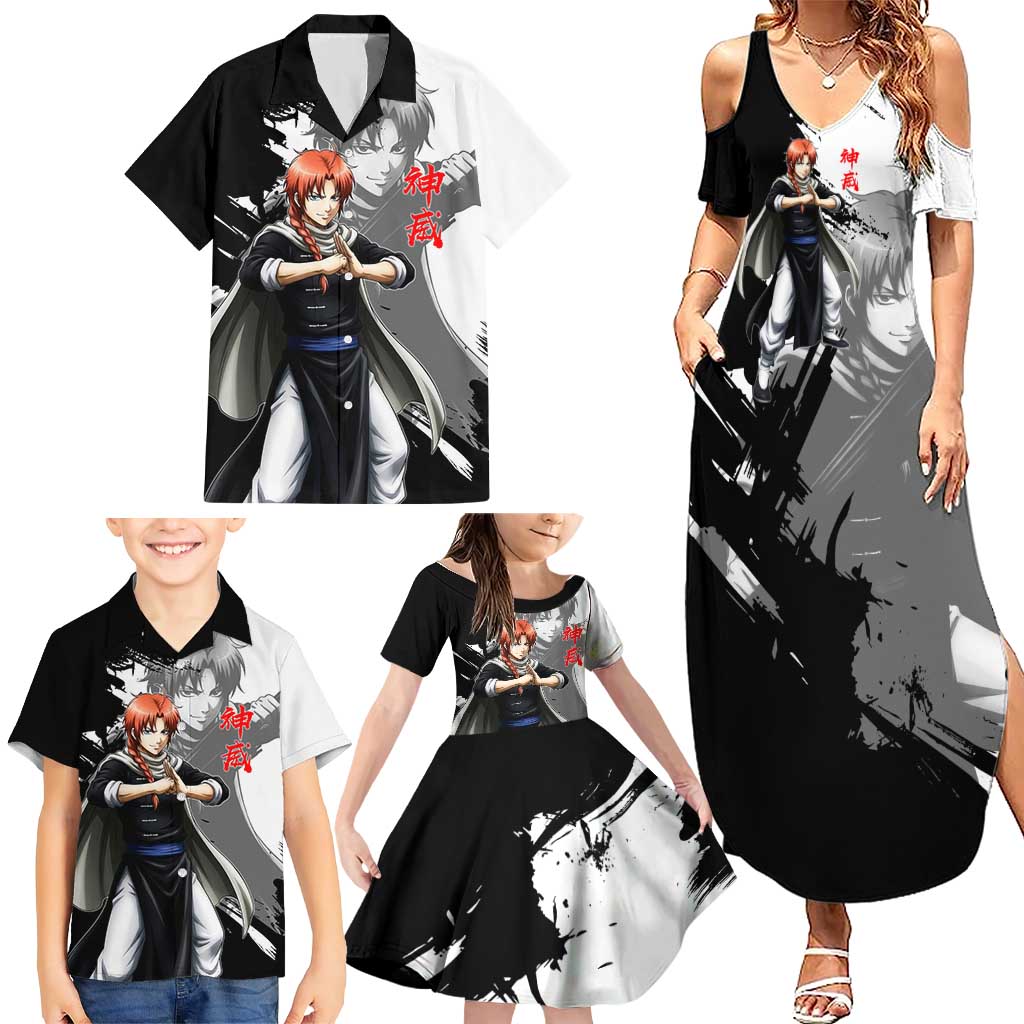 Kamui Family Matching Summer Maxi Dress and Hawaiian Shirt Rogue Warrior Ink Clash Style