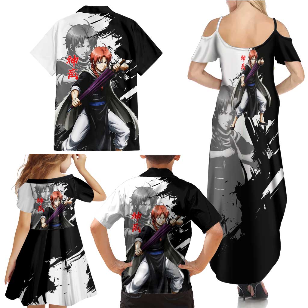 Kamui Family Matching Summer Maxi Dress and Hawaiian Shirt Rogue Warrior Ink Clash Style