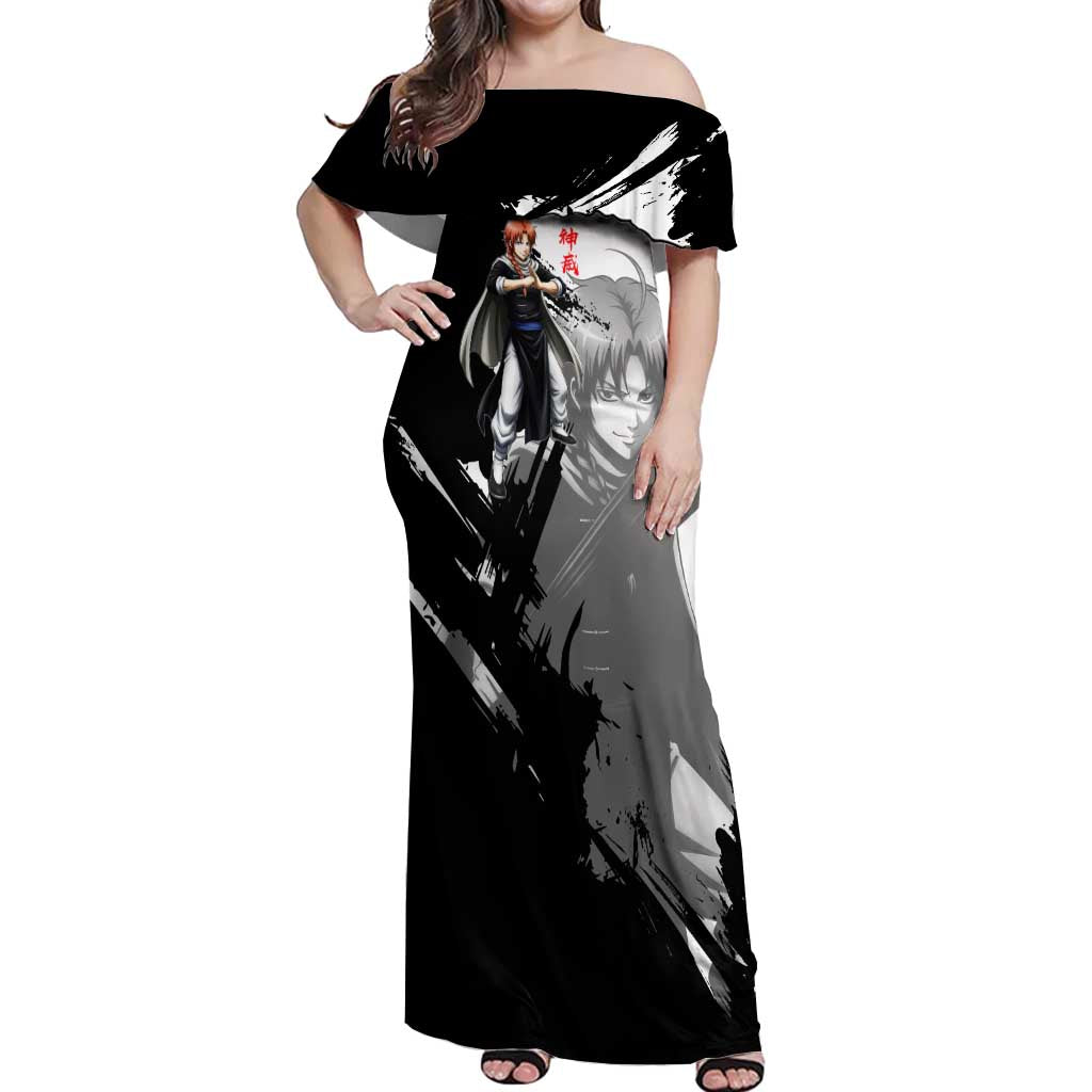 Kamui Off Shoulder Maxi Dress Rogue Warrior Ink Clash Style
