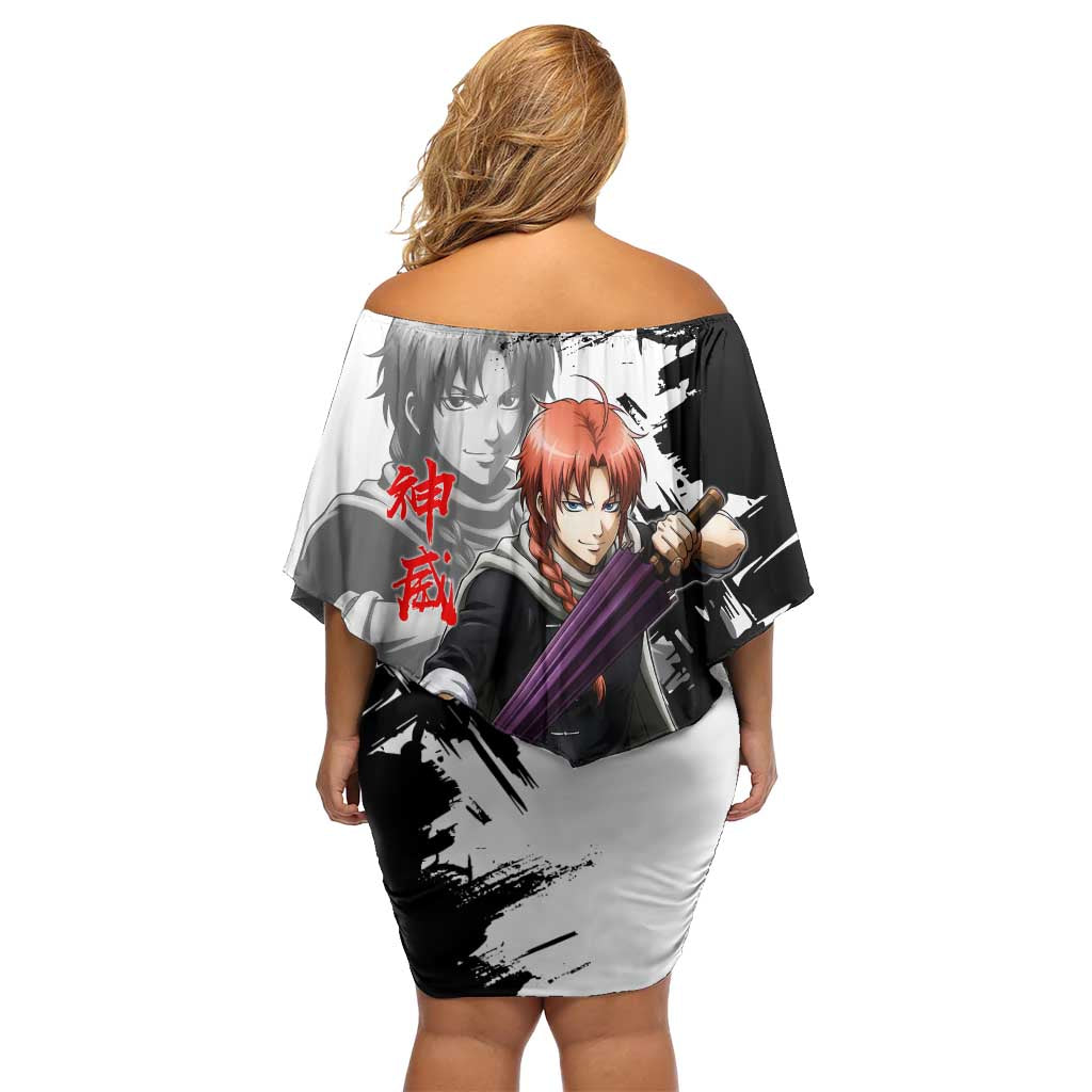Kamui Off Shoulder Short Dress Rogue Warrior Ink Clash Style