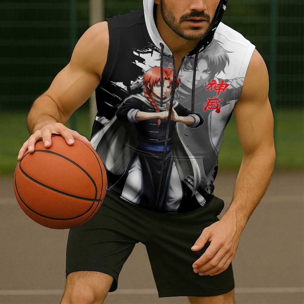 Kamui Sleeveless Zip Hoodie Rogue Warrior Ink Clash Style