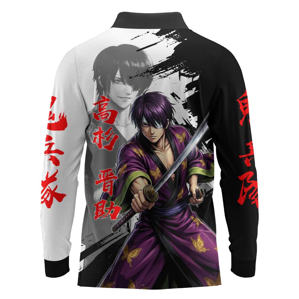Shinsuke Takasugi Long Sleeve Polo Shirt Dark Ronin Ink Wash Style