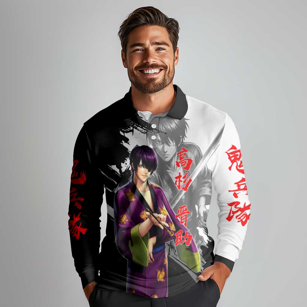 Shinsuke Takasugi Long Sleeve Polo Shirt Dark Ronin Ink Wash Style