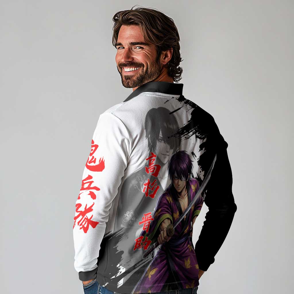 Shinsuke Takasugi Long Sleeve Polo Shirt Dark Ronin Ink Wash Style