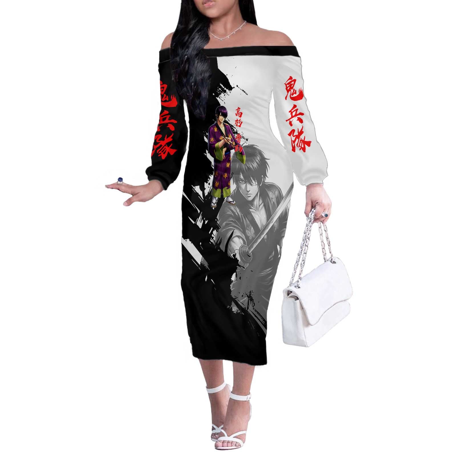 Shinsuke Takasugi Off The Shoulder Long Sleeve Dress Dark Ronin Ink Wash Style