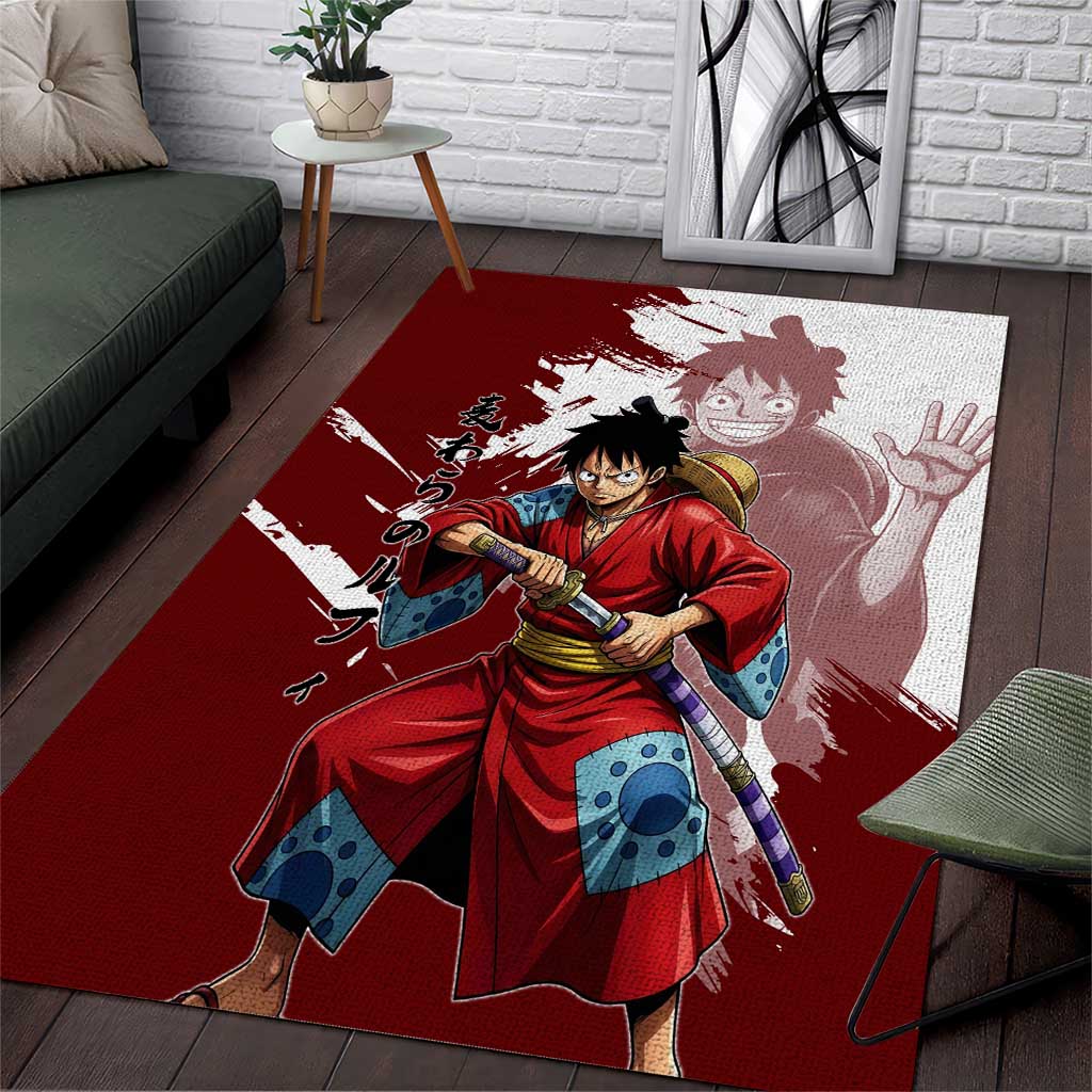 Wano Samurai Luffy Area Rug One Piece Warrior Straw Hat