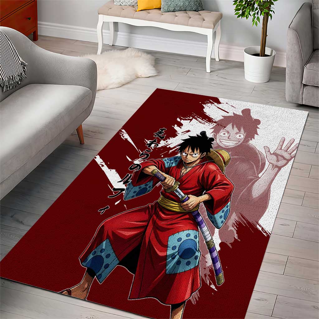 Wano Samurai Luffy Area Rug One Piece Warrior Straw Hat