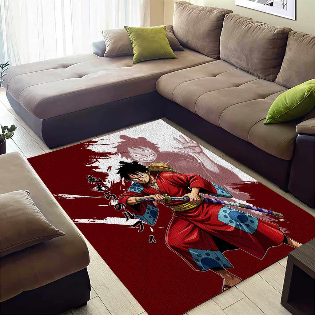Wano Samurai Luffy Area Rug One Piece Warrior Straw Hat
