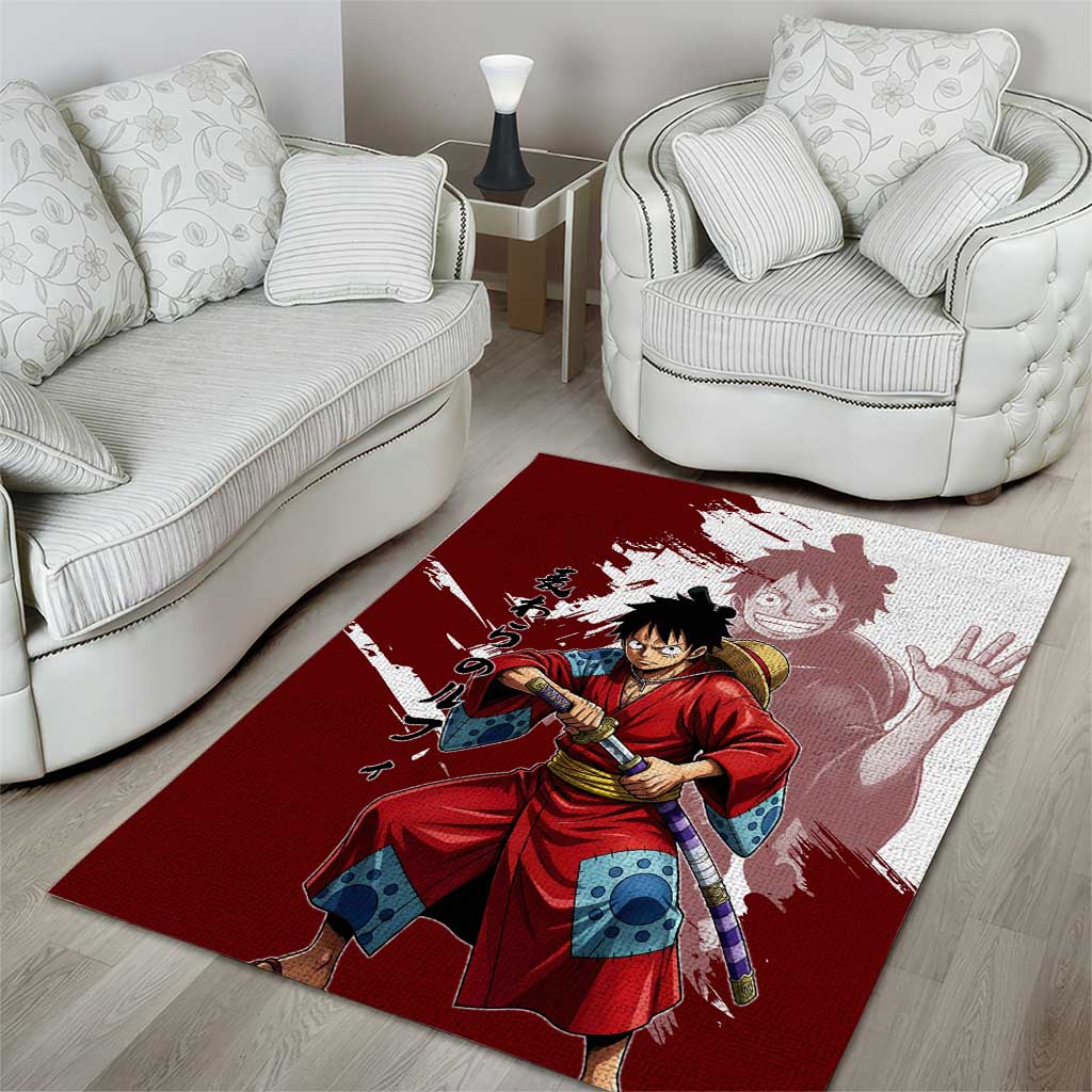 Wano Samurai Luffy Area Rug One Piece Warrior Straw Hat