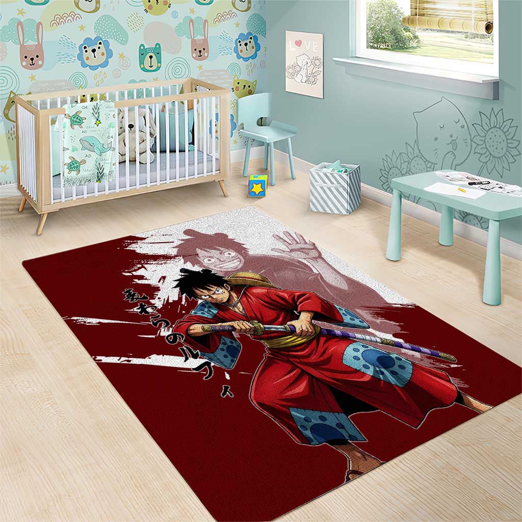 Wano Samurai Luffy Area Rug One Piece Warrior Straw Hat