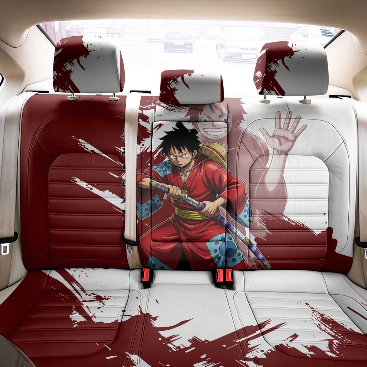 Wano Samurai Luffy Back Car Seat Cover One Piece Warrior Straw Hat