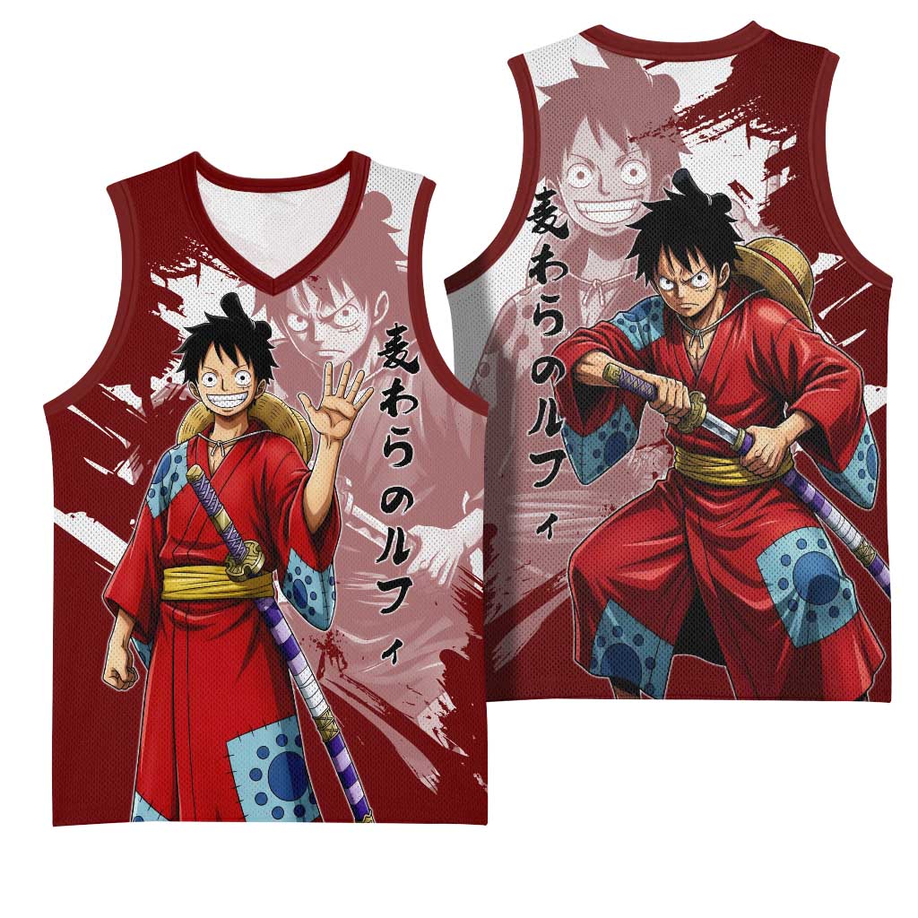 Wano Samurai Luffy Basketball Jersey One Piece Warrior Straw Hat