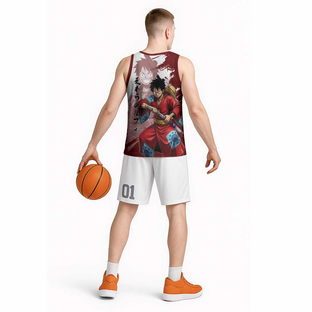 Wano Samurai Luffy Basketball Jersey One Piece Warrior Straw Hat