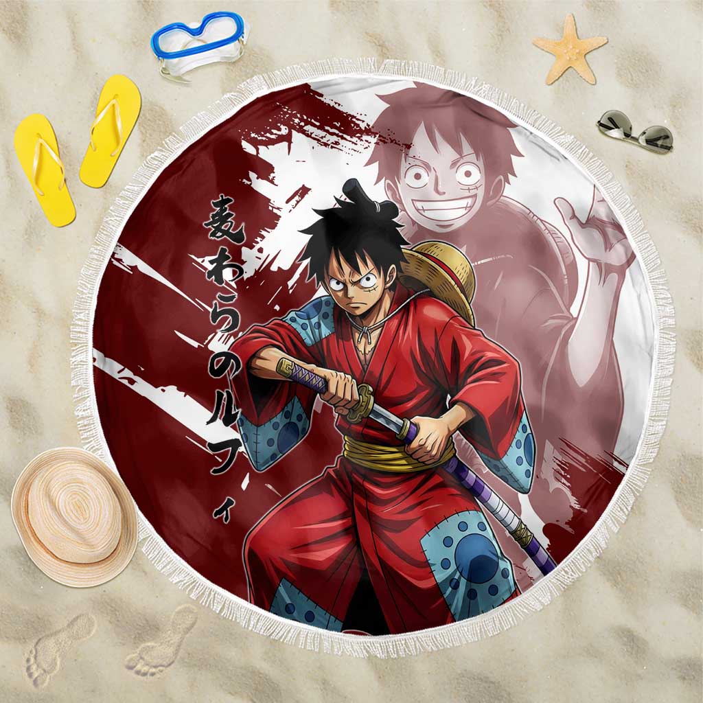Wano Samurai Luffy Beach Blanket One Piece Warrior Straw Hat