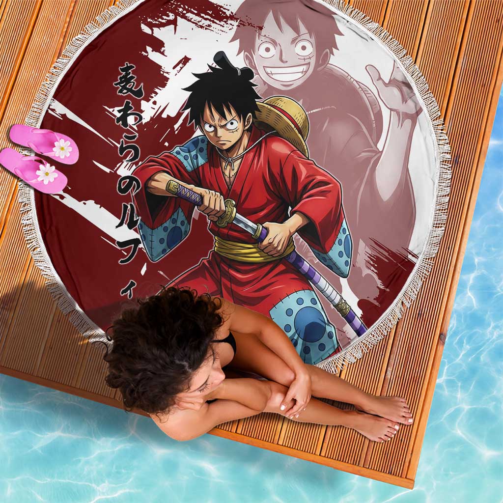 Wano Samurai Luffy Beach Blanket One Piece Warrior Straw Hat