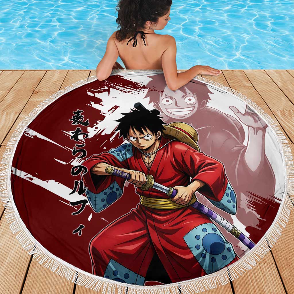 Wano Samurai Luffy Beach Blanket One Piece Warrior Straw Hat