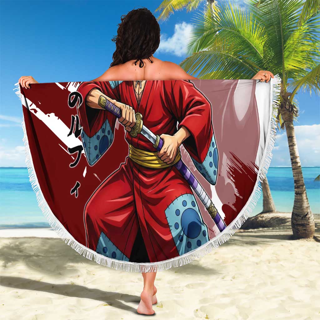 Wano Samurai Luffy Beach Blanket One Piece Warrior Straw Hat