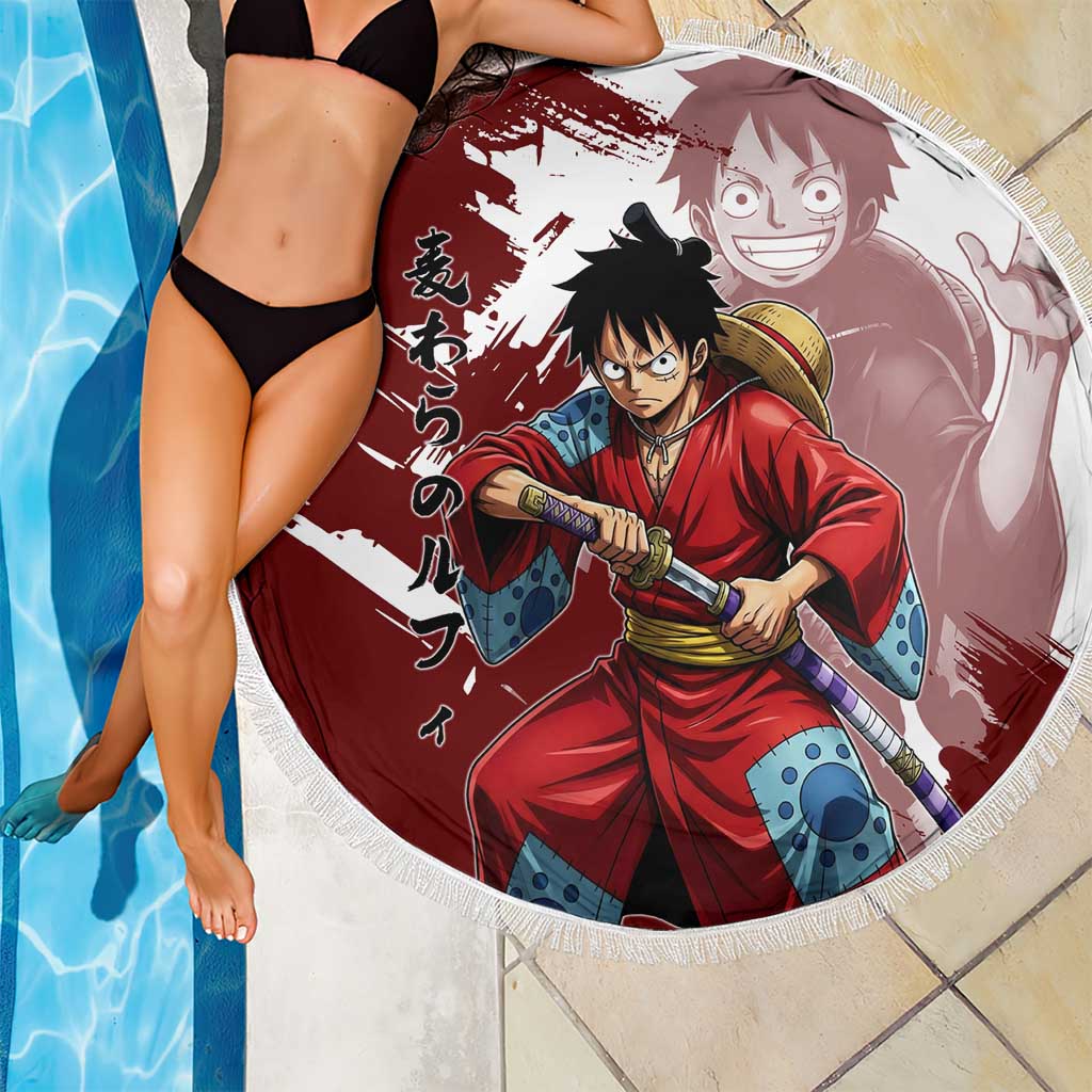Wano Samurai Luffy Beach Blanket One Piece Warrior Straw Hat