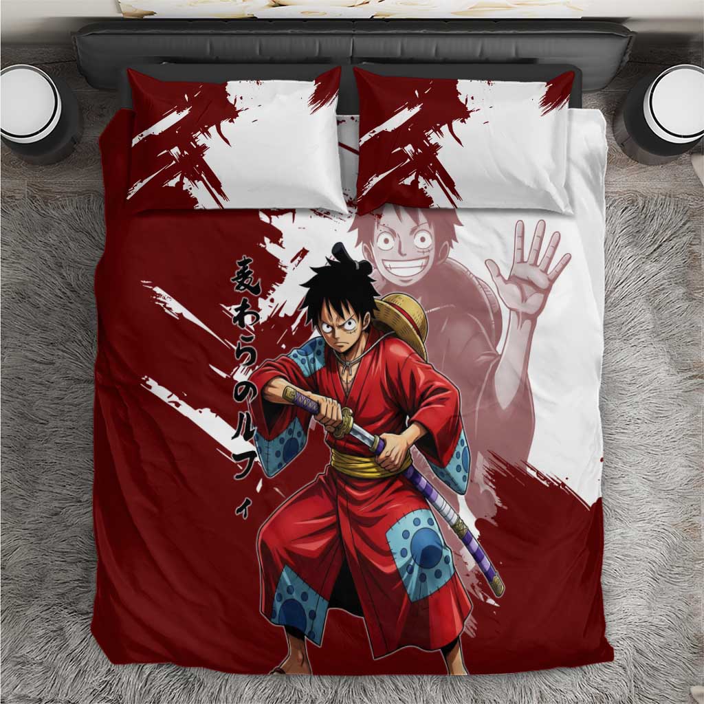 Wano Samurai Luffy Bedding Set One Piece Warrior Straw Hat
