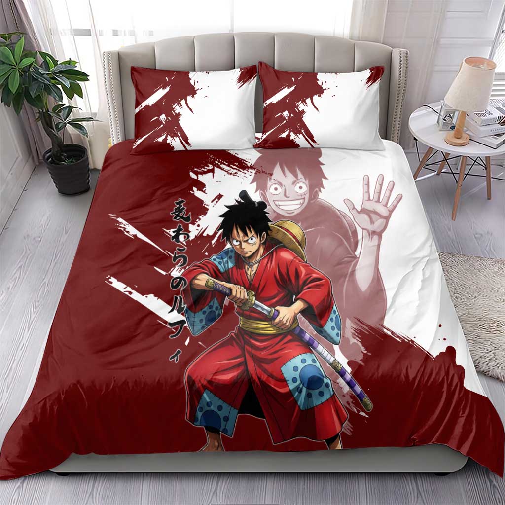 Wano Samurai Luffy Bedding Set One Piece Warrior Straw Hat