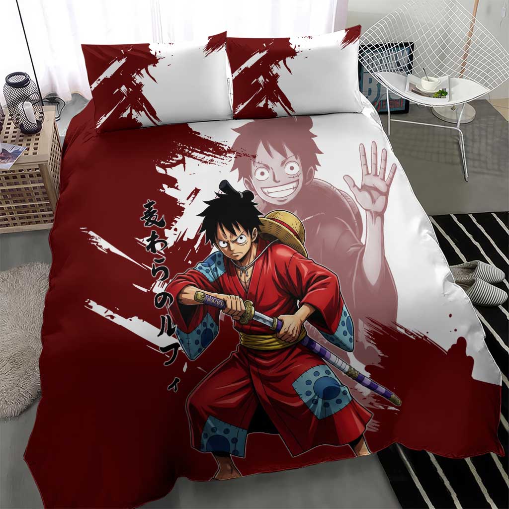 Wano Samurai Luffy Bedding Set One Piece Warrior Straw Hat