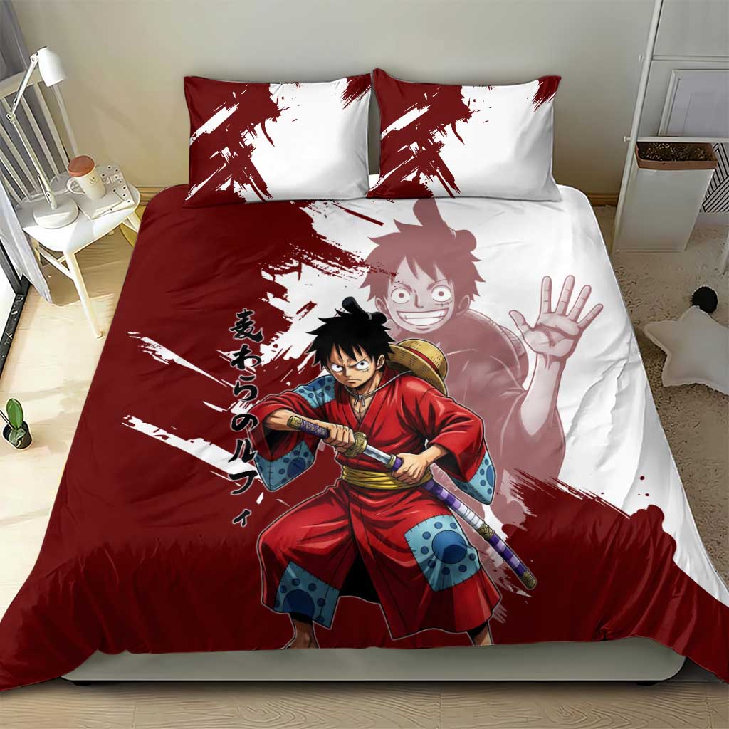 Wano Samurai Luffy Bedding Set One Piece Warrior Straw Hat