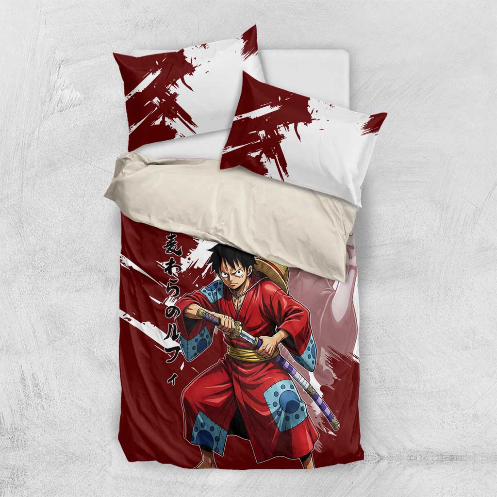 Wano Samurai Luffy Bedding Set One Piece Warrior Straw Hat