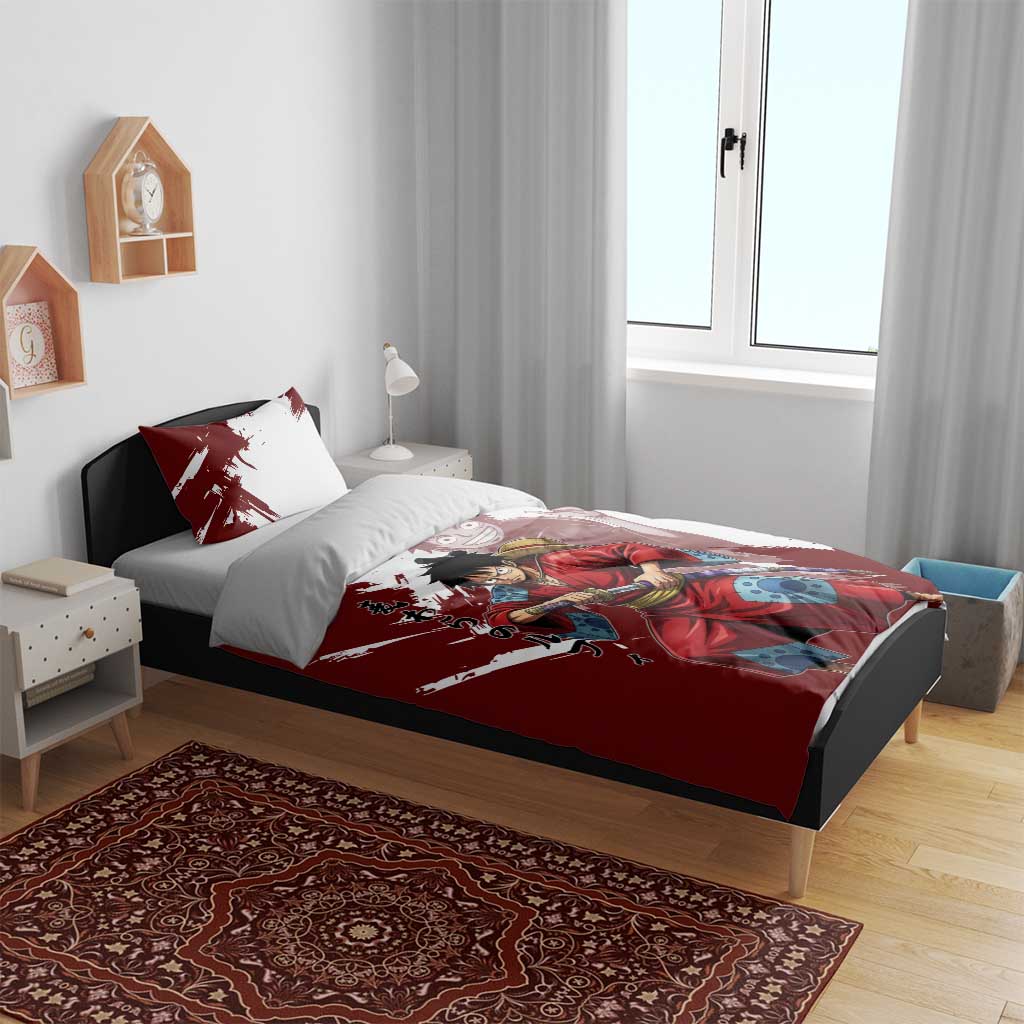 Wano Samurai Luffy Bedding Set One Piece Warrior Straw Hat