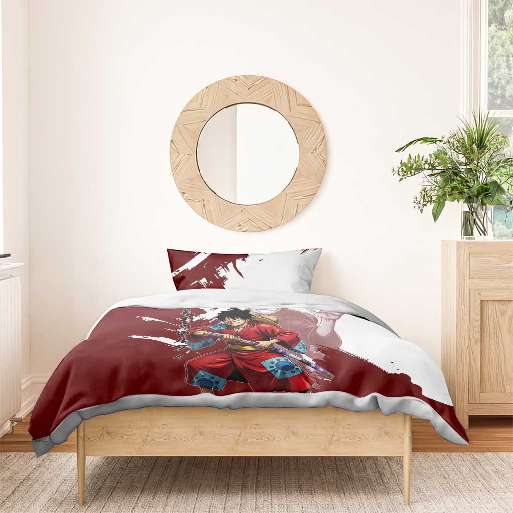 Wano Samurai Luffy Bedding Set One Piece Warrior Straw Hat
